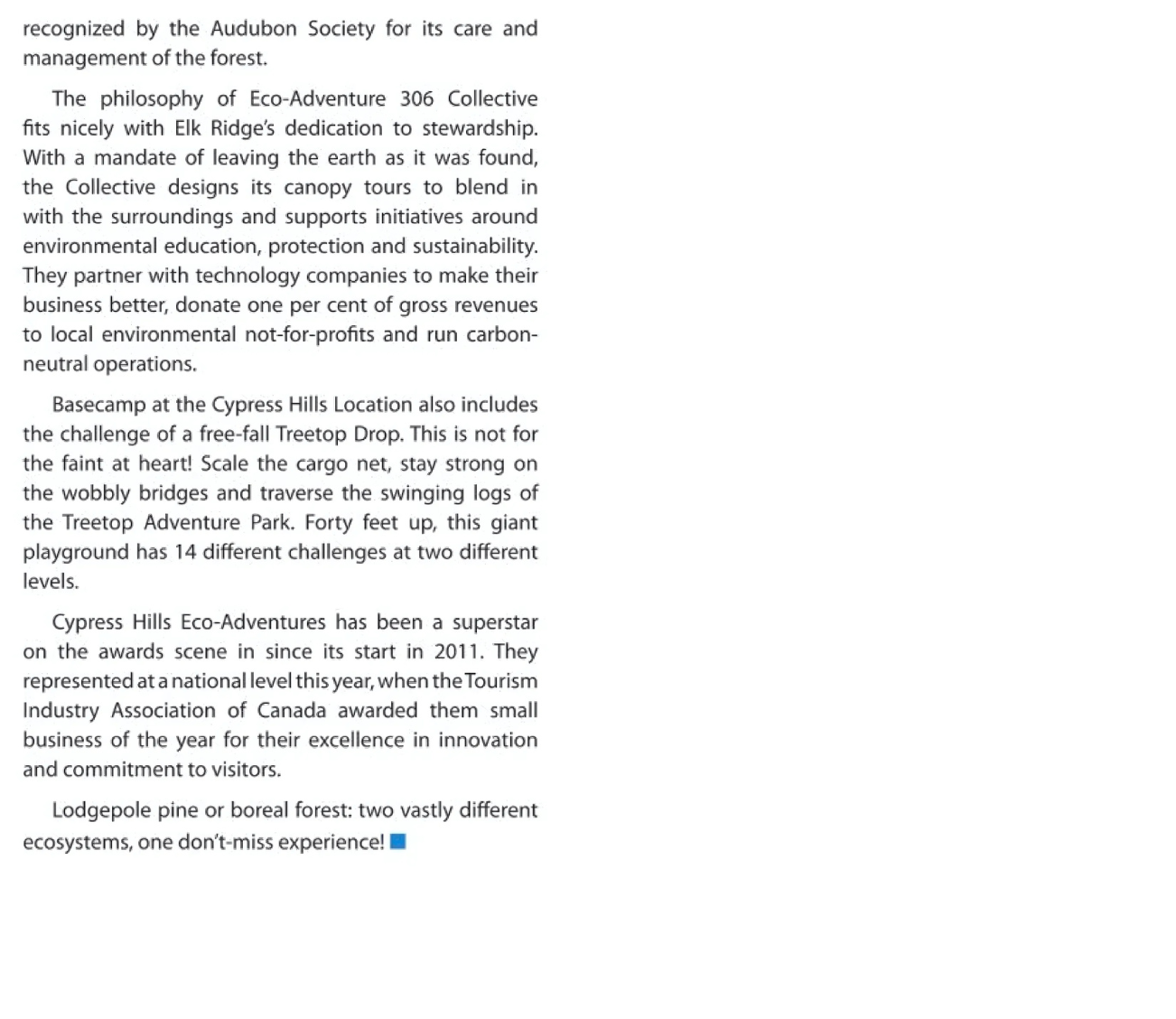 Continuation of the zip-line article written by Jesse Green, with columns of text and conclusion